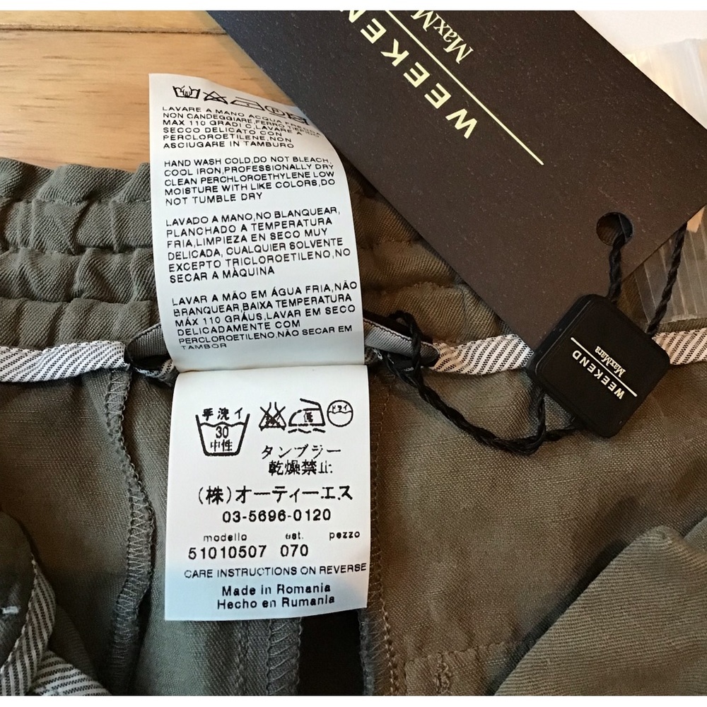 MaxMara Silk Linen Skirt Utility Neutral Pockets Olive Classic - Picture 7 of 9
